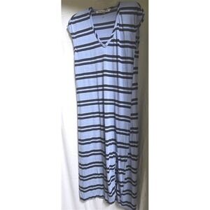 NWOT Michael Stars OS Blue Stripe T Shirt Dress V Neck Long 125640